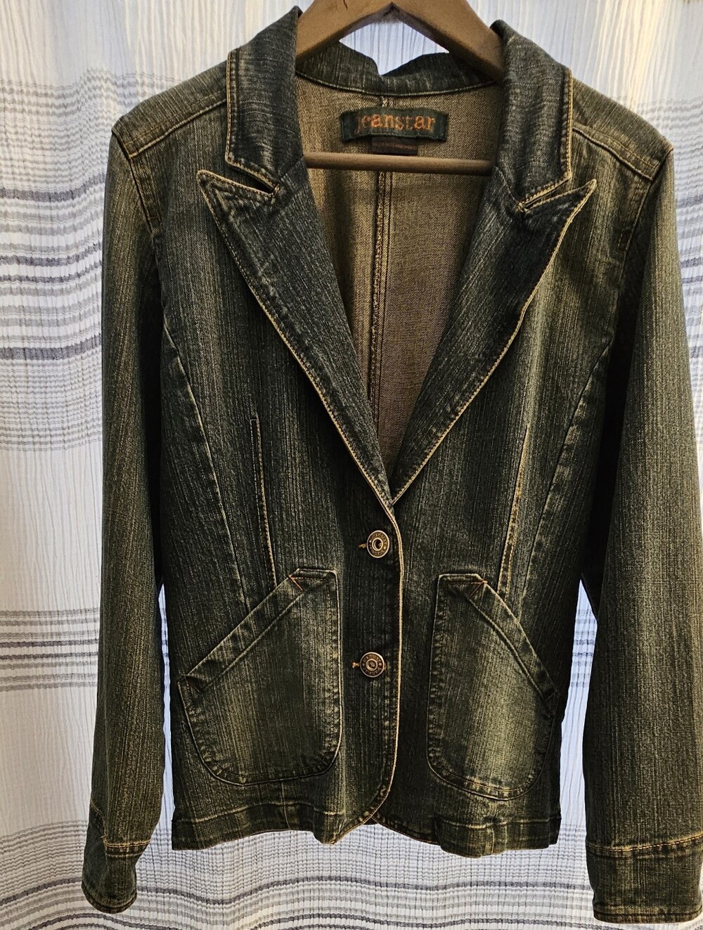 jeanstar Distressed Blue Denim Blazer Jacket